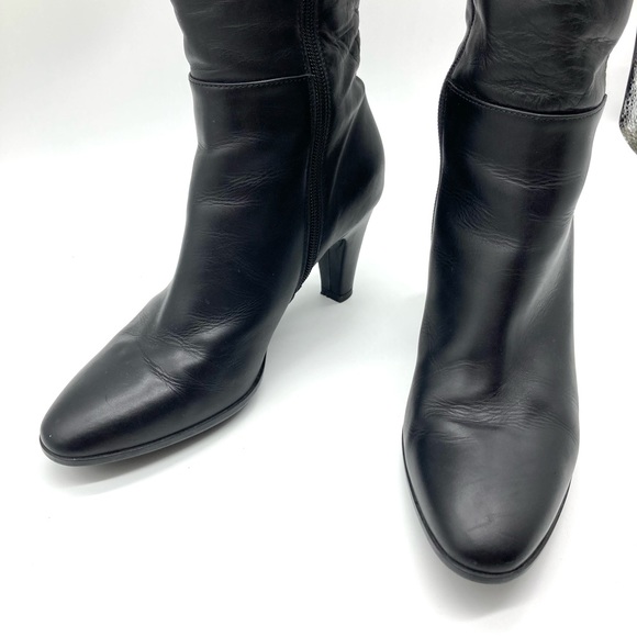 Aquatalia Black Leather Long Tall Heeled Boots - Picture 10 of 16